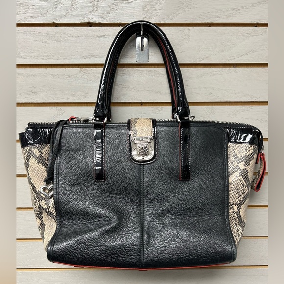 Brighton Handbags - Black and Snake Print Leather Tote Bag & Matching Wallet